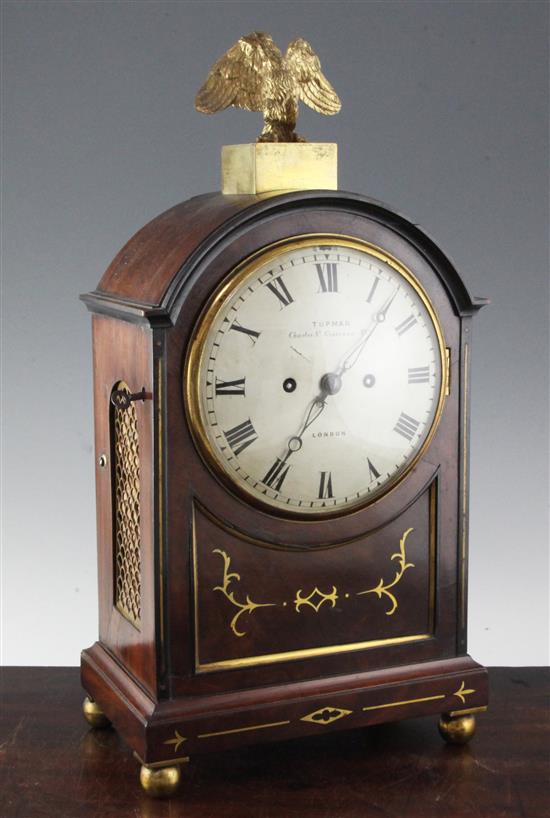 Tupman of London. A Regency brass inset and ebonised mahogany bracket clock, 19.5in.
